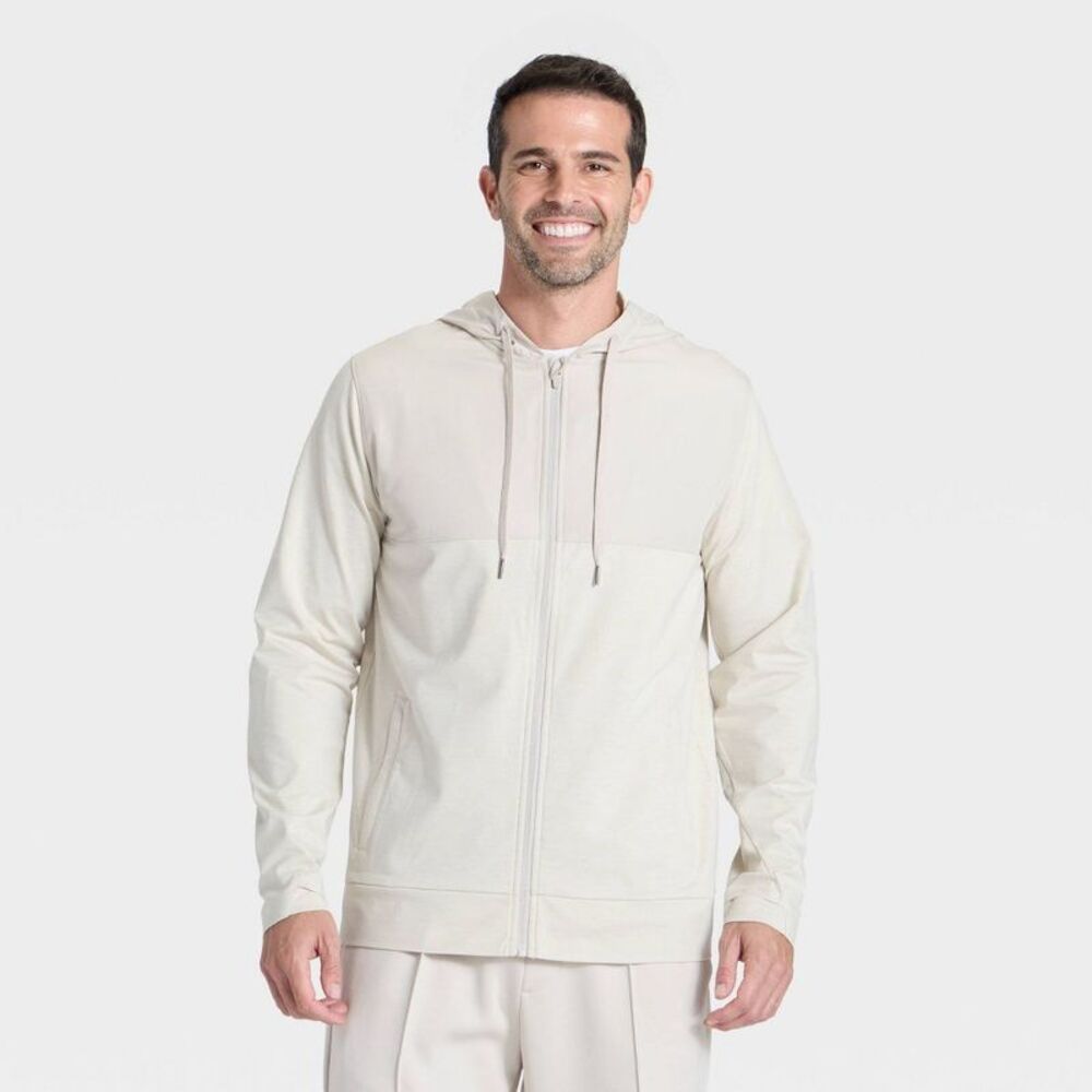 All In Motion - Men's Soft Stretch Full Zip Top - All In Motion Cr Off-White